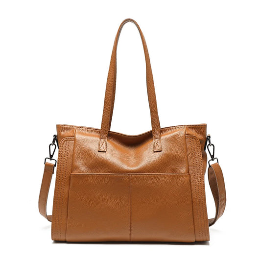 Sac ordinateur vintage en cuir véritable pour femme avec bandoulière