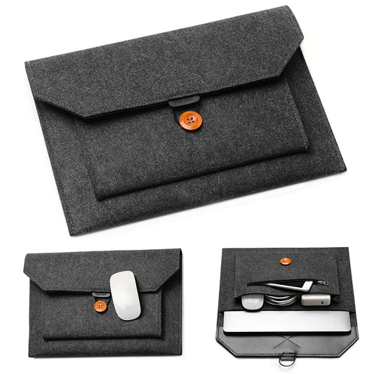 Pochette ordinateur multipoches en feutre de laine