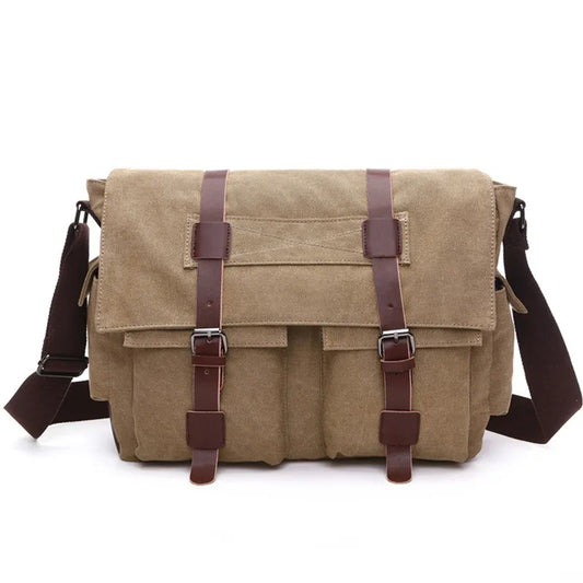 Sacoche ordinateur en toile style cartable pour homme