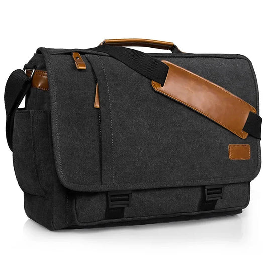 Sac ordinateur fourre tout en toile résistante avec bandoulière pour homme