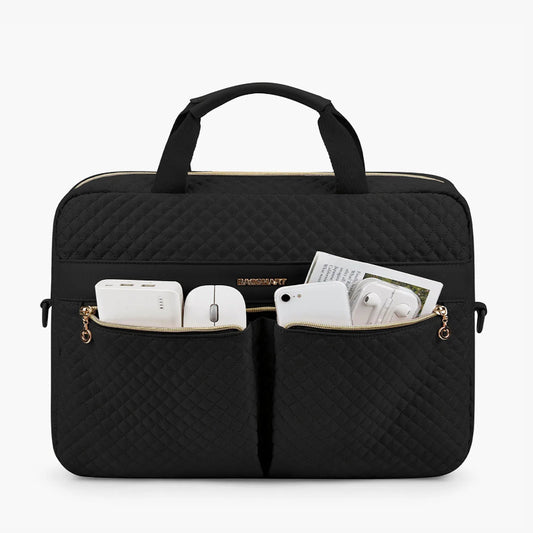 Sacoche ordinateur beige à bandoulière avec multiples poches pour femme