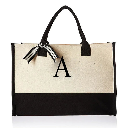 Sac ordinateur en toile grande capacité avec lettre