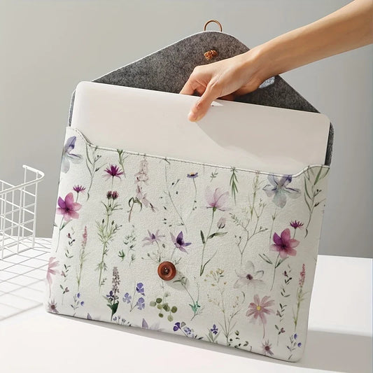 Pochette pour ordinateur à motif fleures et plantes : style naturel et transport facile