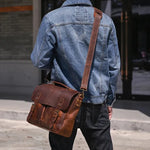 Sac ordinateur 14 pouces style cartable en cuir véritable avec bandoulière - Vignette | Sacs Ordinateur