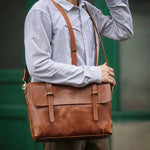 Sacoche ordinateur en cuir véritable avec bandoulière idéale pour le travail - Vignette | Sacs Ordinateur